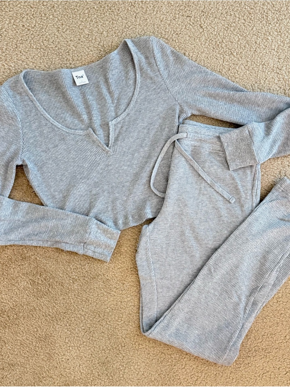 Tna Waffle Knit Top & Pants Set